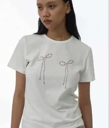 MILLO WOMAN musinsa Pearl Ribbon T-shirt