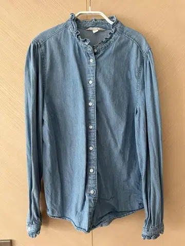 H&M 데님 블루 프릴 옷깃 긴팔 셔츠 사이즈 S
