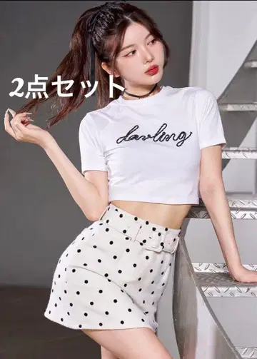 다리치 미니 스커트 & T셔츠 2점 세트