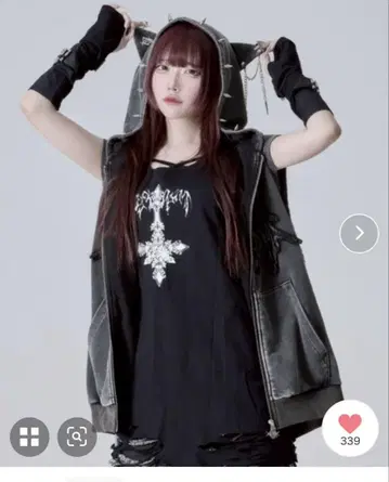 [ REFLEM ] 고양이 귀 펑크 슬리브리스 ZIP 후드티