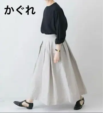 카구레 코튼 린넨 턱 스커트 롱 스커트 플레어