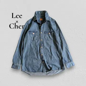 레어 [ Lee x cher ] 콜라보 데님 셔츠 콘초 버튼 플레어