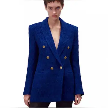 ZARA 자라 텍스처 핏 자켓 트위드 블루 블레이저