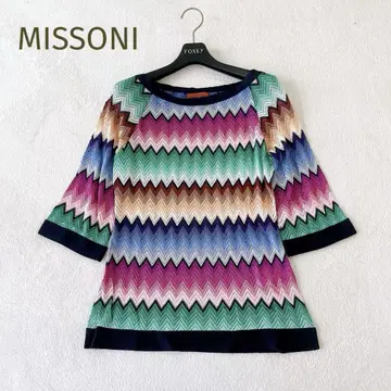 새상품급 MISSONI 멀티 보더 썸머 니트 7분 소매 사이즈 40
