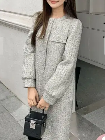 TWEED COVERED BUTTON MIDI DRESS