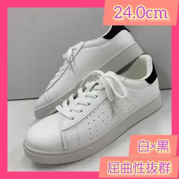 24.0cm 새상품 여성용 스니커즈 경량 인조 가죽 신발 화이트 블랙