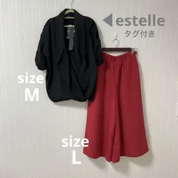 가을/겨울 2세트 블랙 오픈 프론트 셔츠 레드 와이드 팬츠