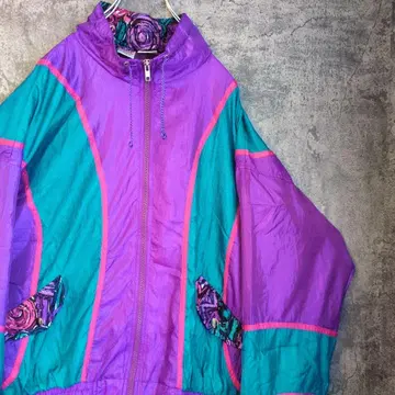 레트로 팝 기하학 패턴 나일론 자켓 미국 빈티지 의류 빈티지 80s