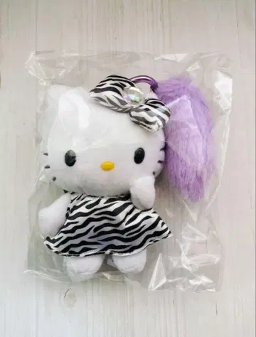 키티 꼬리 달린 마스코트 키링 제브라 꼬리 달린 제브라