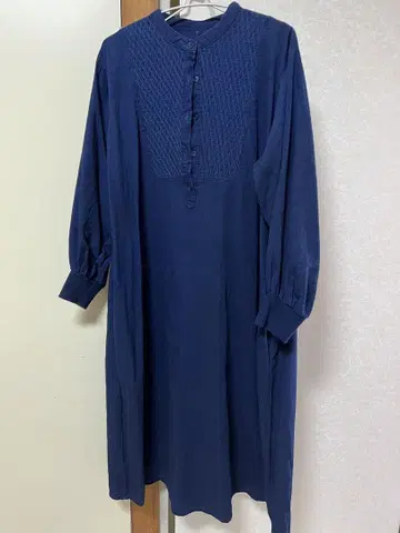 네이비 버튼 긴팔 셔츠 원피스 LL