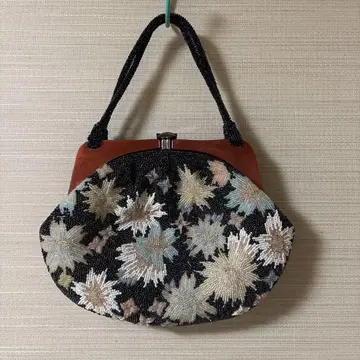 쇼와 레트로 비즈 자수 가마구치 백 앤티크