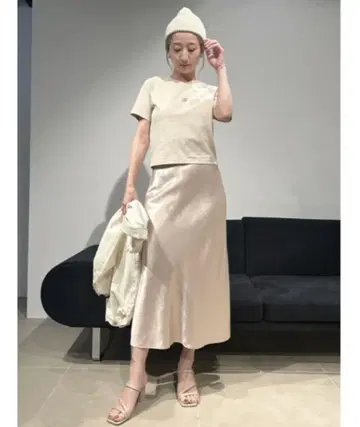 Snidel 아세테이트 새틴 미디 스커트 0 핑크 베이지