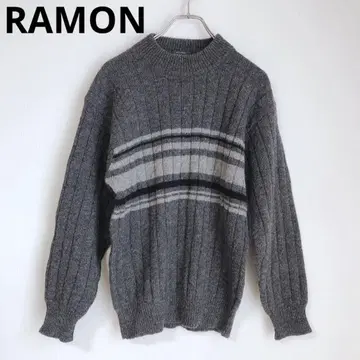 RAMON 남성용 스웨터 긴팔 니트 모 소재 상의 보더 그레이 M