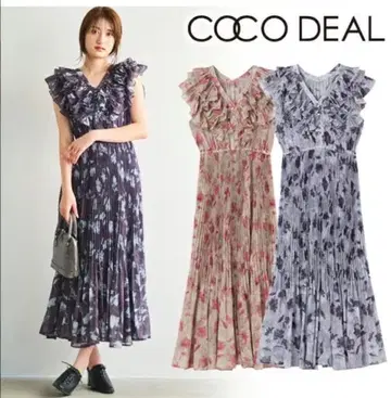 [ COCODEAL ] 아트 플라워 플리츠 프릴 원피스 / 사이즈 1