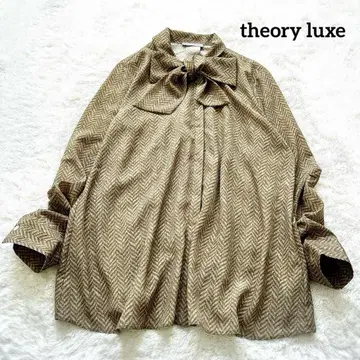 theory luxe 띠어리 럭스 보타이 블라우스 헤링본 프린트