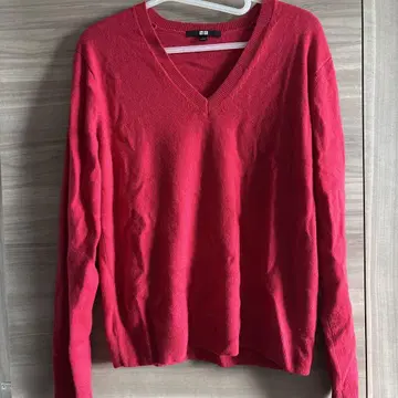 UNIQLO 캐시미어 V넥 스웨터 핑크 레드 L 2024년 제조