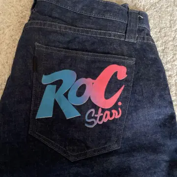 ROCSTAR 백 프린트 인디고 데님 팬츠 L