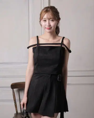 LIPSERVICE 멀티 패턴 스트랩 뷔스티에 벨트 플리츠 스커트