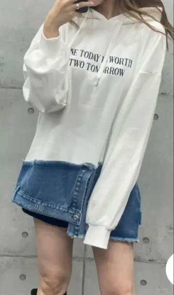 로저 앤 로우 데님 절개 자수 후디