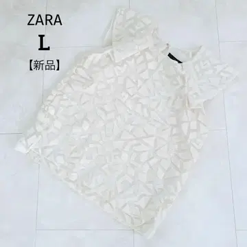 새상품 ZARA 슬리브리스 블라우스 프릴 기하학 패턴 L 사이즈