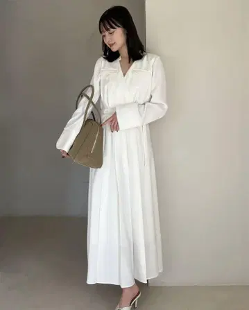 anuans 더블 새틴 노카라 턱 원피스