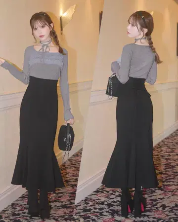 미셸 마카롱 어른의 슬림 레그 스커트 블랙