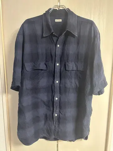 steven alan 네이비 체크 무늬 반팔 셔츠