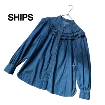[ 고품질 ] SHIPS 쉽스 데님 프릴 블라우스 셔츠 바지 F