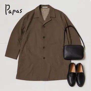 J1327 @ Papas 체크 안감 스텐카라 코트 카키