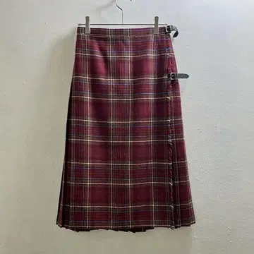 유럽 70s 빈티지 스커트 가죽 벨트 타탄 체크 패턴