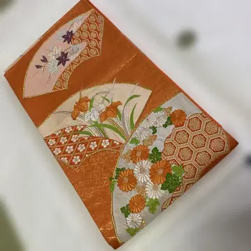 오렌지 컬러 꽃무늬 자수 후쿠로 오비