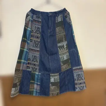 패치워크 데님 롱 스커트
