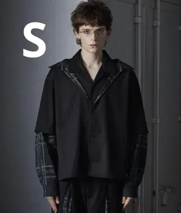 GRANCY 레이어드 디자인 오픈 카라 셔츠 블랙 S 사이즈