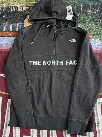 구제 의류 THE NORTH FACE 하프 지퍼 후드티 블랙 로고 프린트