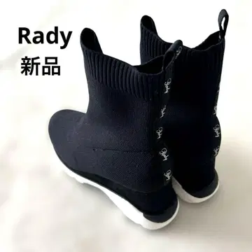 새상품 Rady 레이디 통굽 삭스 부츠 로고 블랙 S 사이즈