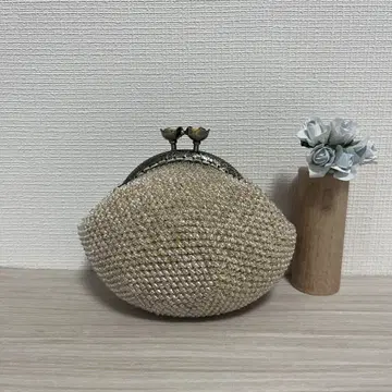 비즈 가마구치 지갑 베이지