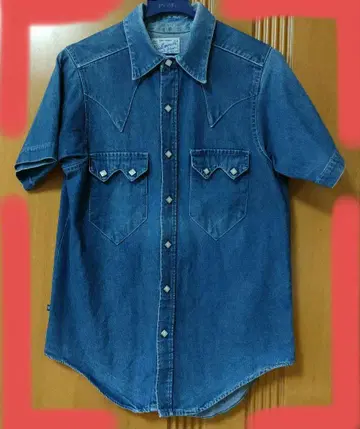 80s 90s MADE IN USA 락 마운트 데님 셔츠 반팔