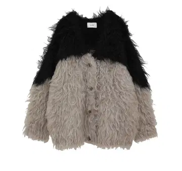 CLANE BI COLOR SHAGGY KNIT CARDIGAN MIX