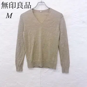 e5283 [무인양품] V넥 베이지 니트 M 울 실크 혼방 긴팔 스웨터