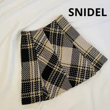 SNIDEL 트위드 미니 스커트 멀티 컬러 박스 플리츠 체크 무늬
