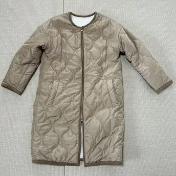 퀼팅 & 플리스 리버서블 롱 자켓 베이지 & 화이트