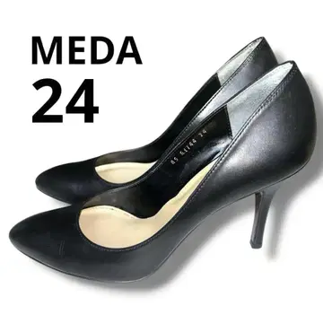 슬림 레그 MEDA 블랙 하이힐 플레인 펌프스 24cm 포멀