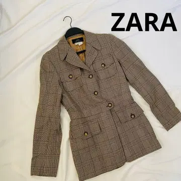 ZARA 글렌체크 싱글버튼 허리 쉐이프 브라운 자켓