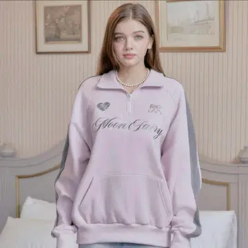 moonfairy 하프 지퍼 속기모 맨투맨 저지 핑크 한국