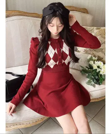 아가일 무늬 미니 플레어 원피스