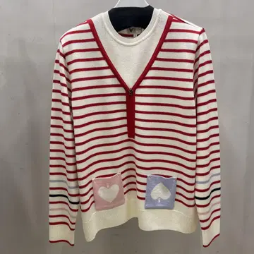 Picone 빨흰 스트라이프 V넥 스웨터 사이즈 M
