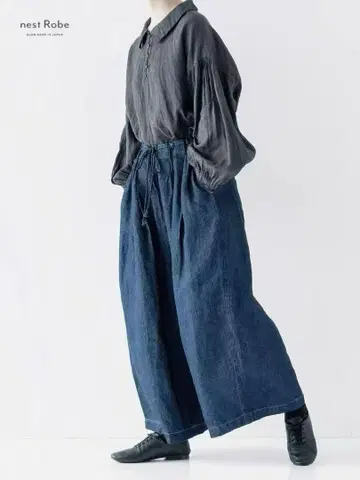 미사용 nest Robe 린넨 데님 와이드 이지 팬츠