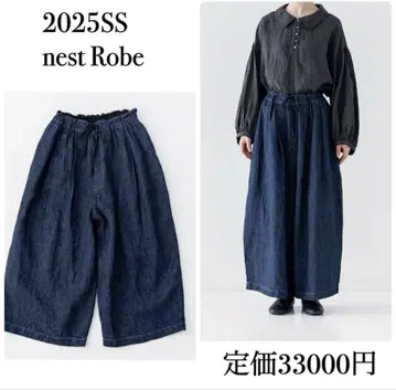미사용 nest Robe 린넨 데님 와이드 이지 팬츠