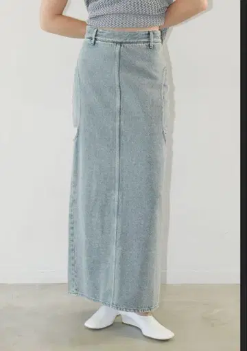 서클컷 레이어드 데님 스커트 아이스 블루