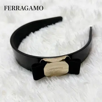 현행 미사용급 FERAGAMO 머리띠 리본 가죽 블랙